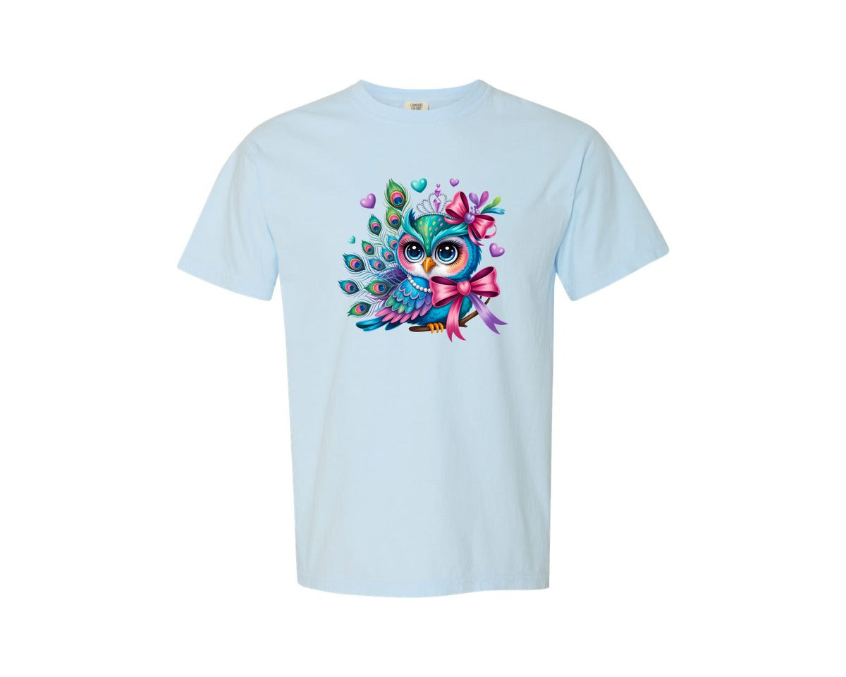 brand:Comfort Colors|color:Chambray|Watercolor Colorful Feathers Bird Graphic T-Shirt