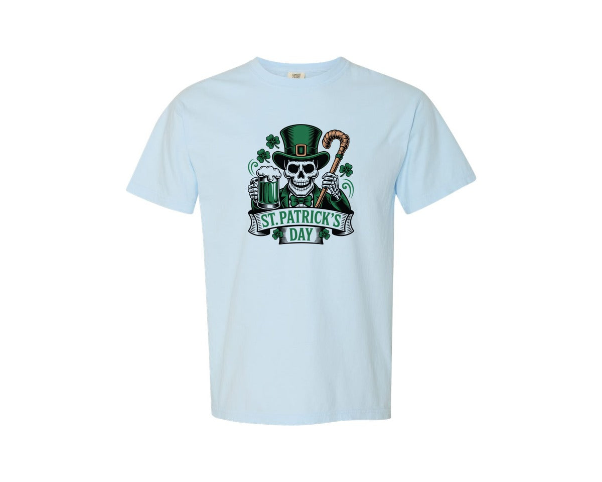 brand:Comfort Colors|color:Chambray|St Patricks Day Skull 2 Graphic T-Shirt