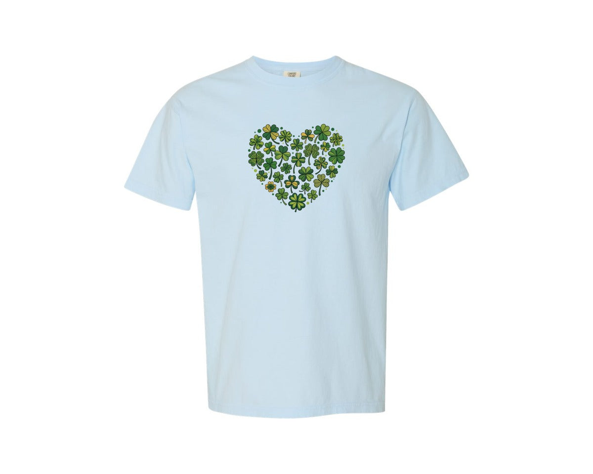 brand:Comfort Colors|color:Chambray|Shamrock Heart Pattern Graphic T-Shirt