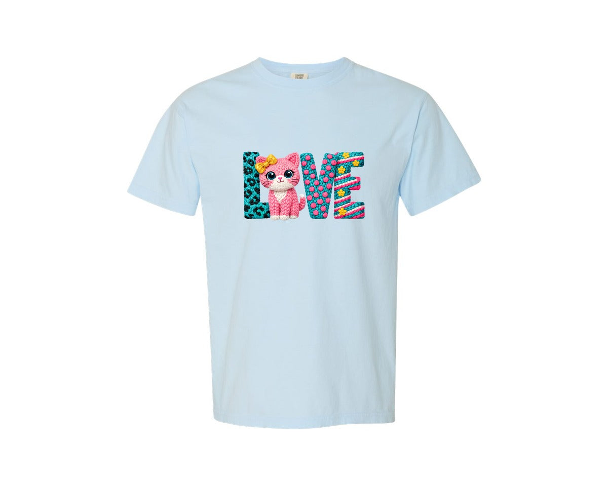brand:Comfort Colors|color:Chambray|Crochet Valentine Love 2 Graphic T-Shirt