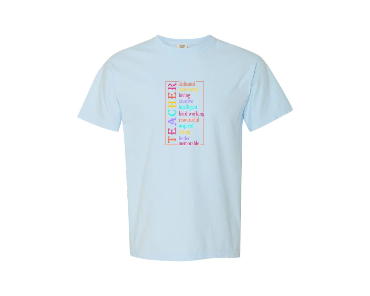 brand:Comfort Colors|color:Chambray|Teacher Back To School Teacher 3 Graphic T-Shirt