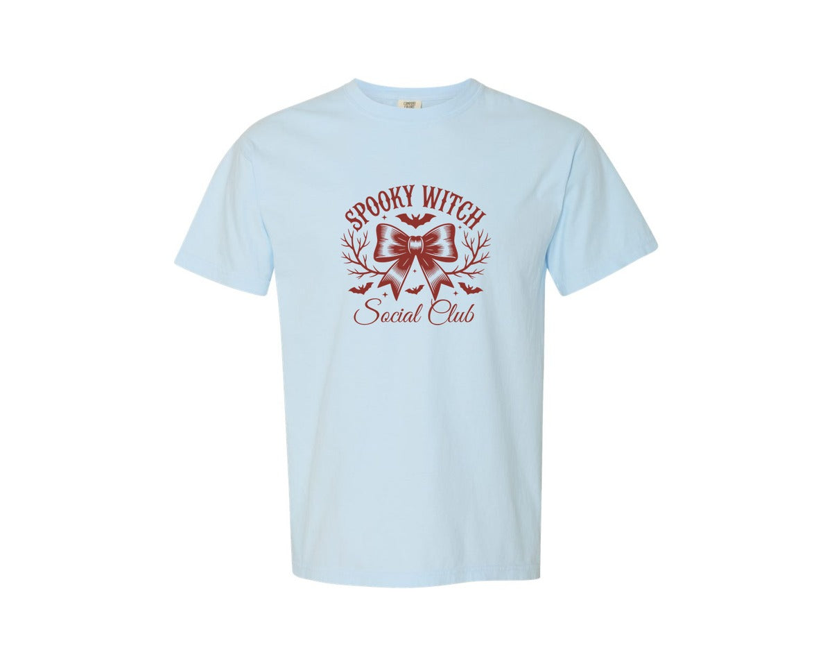 brand:Comfort Colors|color:Chambray|Spooky Witch Social Club Coquette 6 Graphic T-Shirt