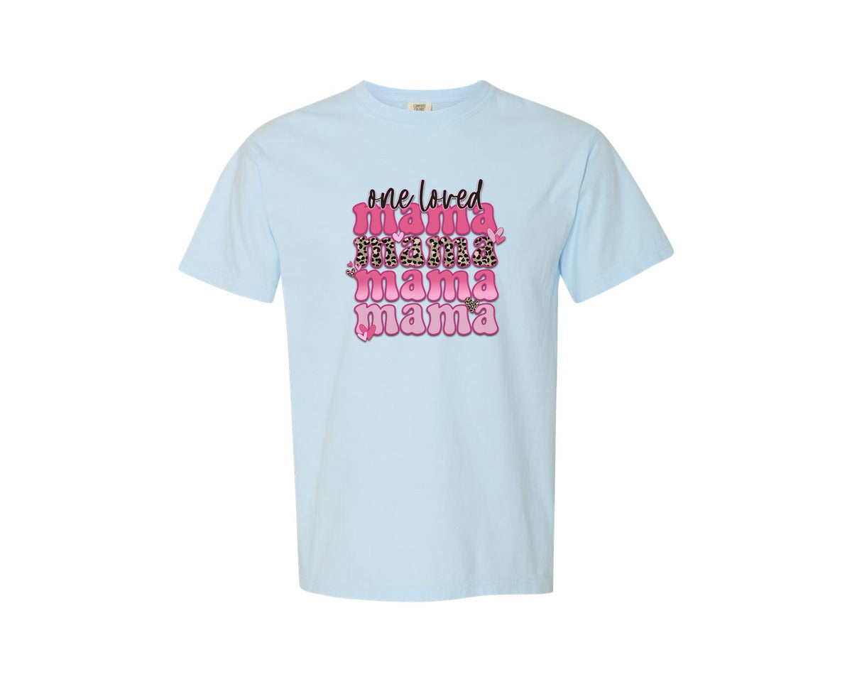 brand:Comfort Colors|color:Chambray|One Loved Mama Valentines Graphic T-Shirt