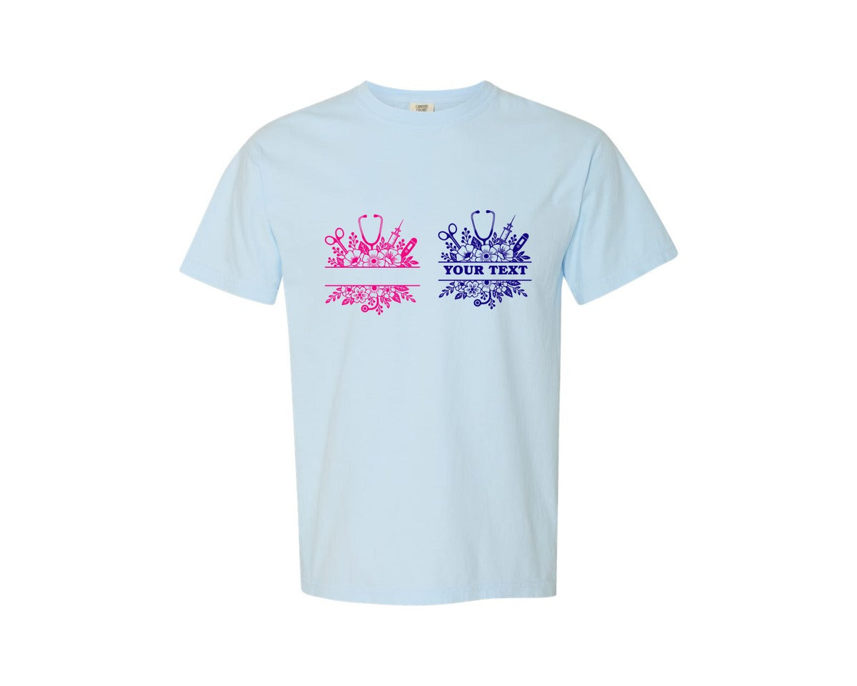 brand:Comfort Colors|color:Chambray|Nurse Split Monogram 2 Graphic T-Shirt