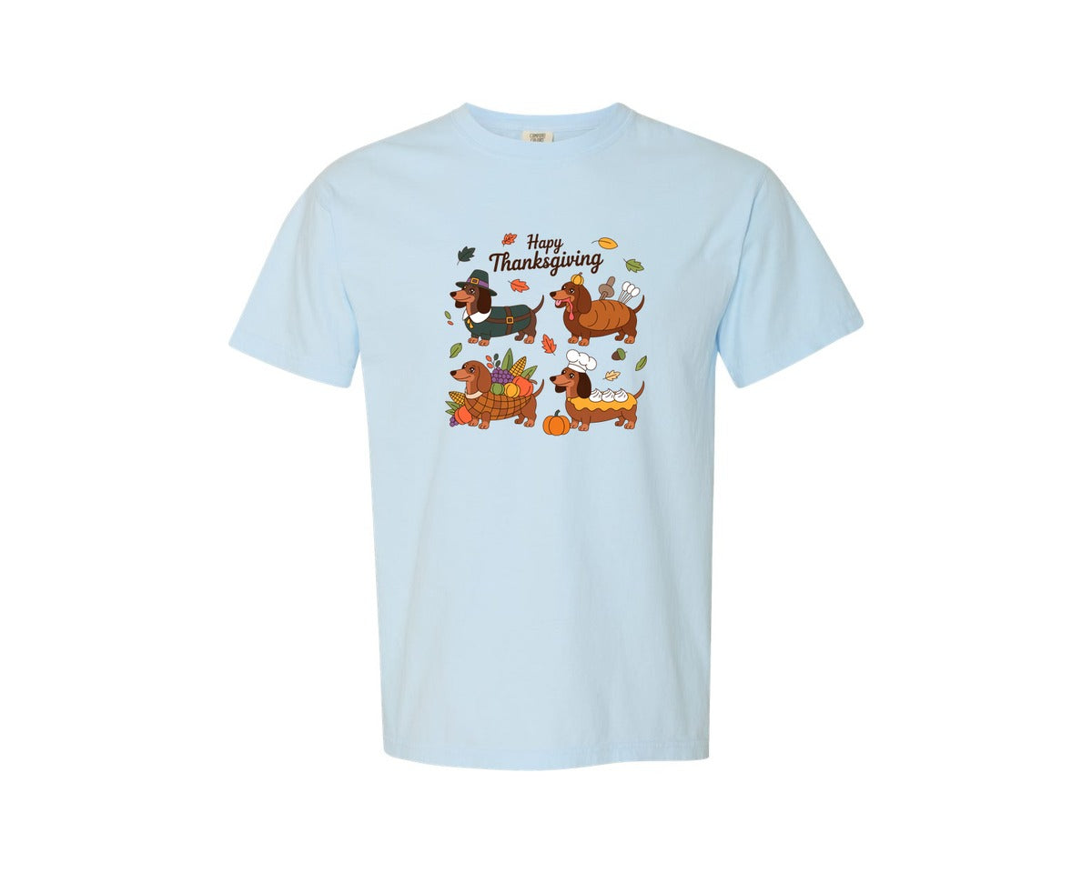 brand:Comfort Colors|color:Chambray|Thanksgiving Dachshund Gobble Graphic T-Shirt