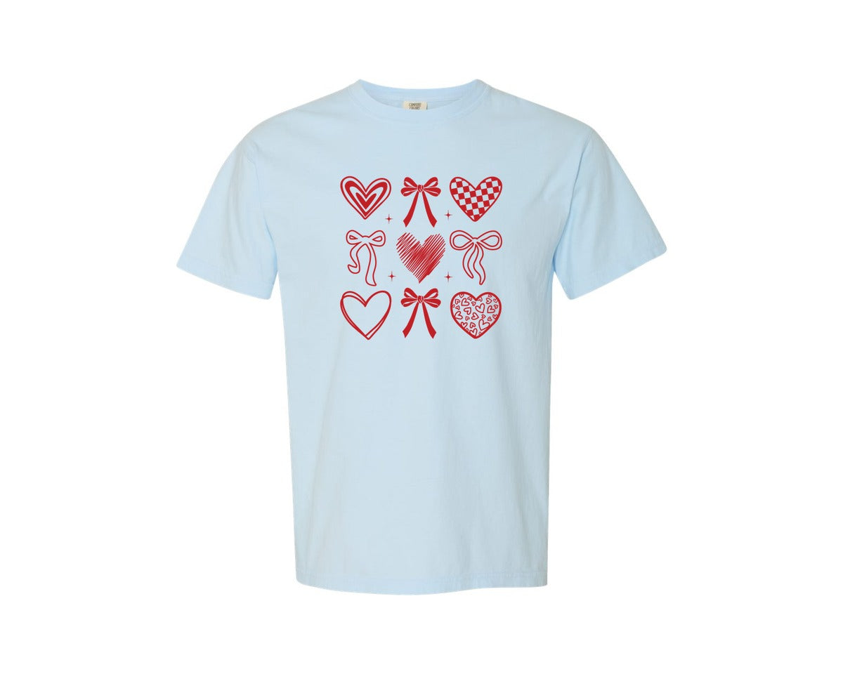 brand:Comfort Colors|color:Chambray|Valentine Heart Bow Graphic T-Shirt