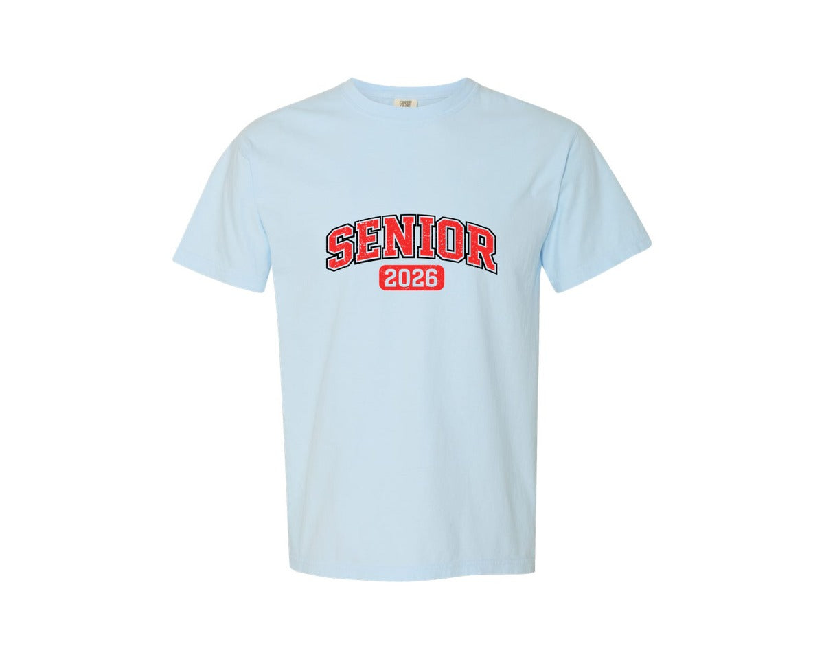 brand:Comfort Colors|color:Chambray|Distressed Red Senior 2026 Typography Graphic T-Shirt