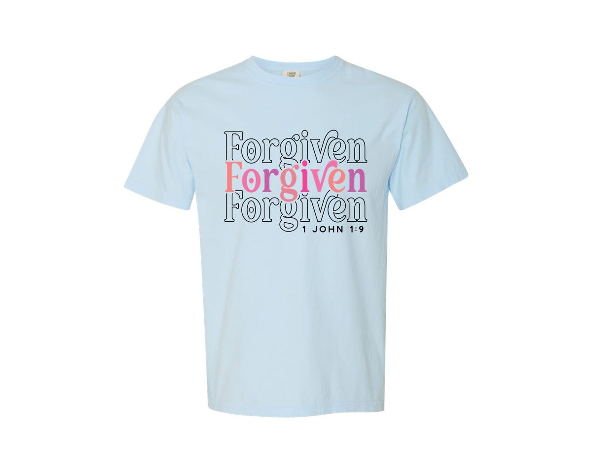 brand:Comfort Colors|color:Chambray|Forgiven Bible Verse Graphic T-Shirt