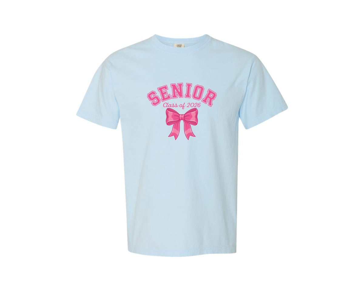 brand:Comfort Colors|color:Chambray|Senior 2026 Pink Bow Graphic Graphic T-Shirt