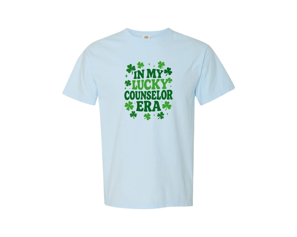 brand:Comfort Colors|color:Chambray|In My Lucky Counselor Era Lucky 3 Graphic T-Shirt