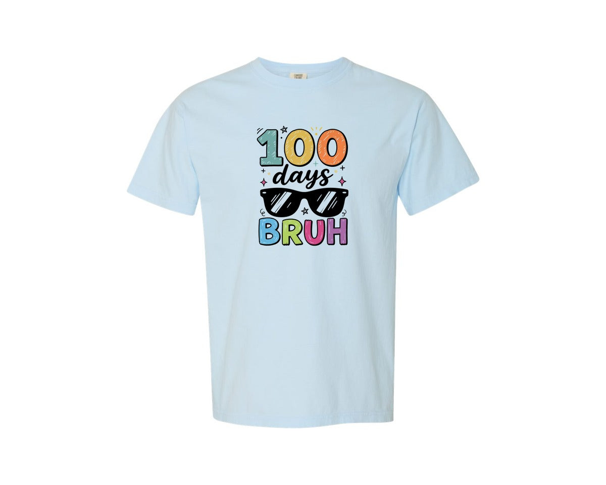 brand:Comfort Colors|color:Chambray|100 Days Bruh Funny School Meme Graphic T-Shirt