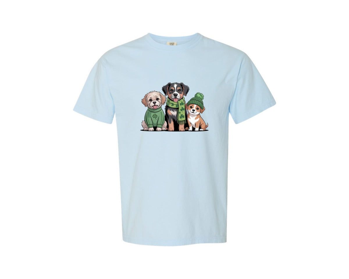 brand:Comfort Colors|color:Chambray|St Patricks Day Dogs Shamrock Dog Graphic T-Shirt