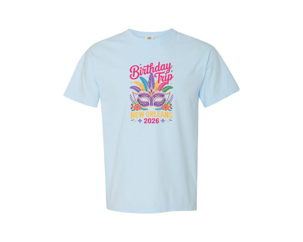 brand:Comfort Colors|color:Chambray|New Orleans 2026 Mardi Gras Birthday Graphic T-Shirt