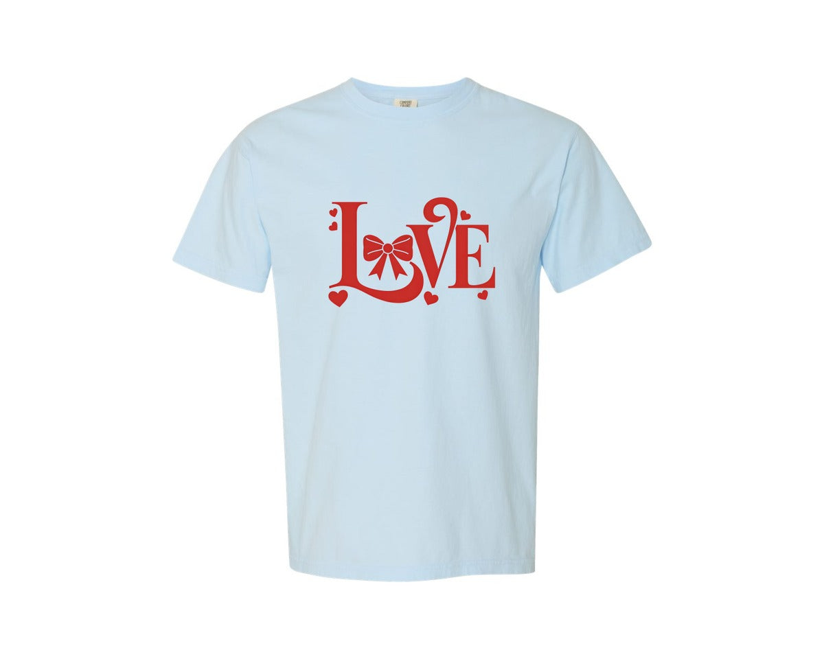 brand:Comfort Colors|color:Chambray|Love Coquette Pngvalentines Day Bow Graphic T-Shirt