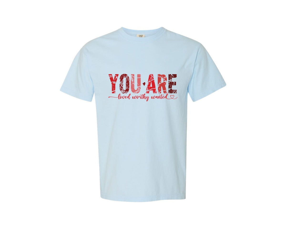 brand:Comfort Colors|color:Chambray|Sleeve Design You Are Loved Val Graphic T-Shirt