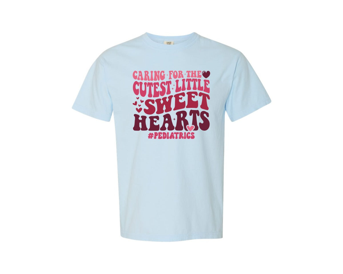 brand:Comfort Colors|color:Chambray|Pediatric Nurse Valentine Retro Graphic T-Shirt