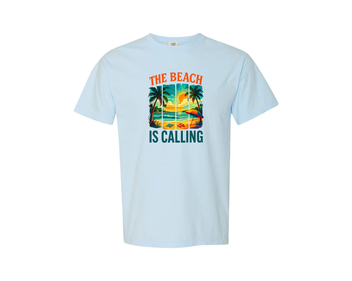 brand:Comfort Colors|color:Chambray|The Beach Is Calling T Shirt Graphic T-Shirt