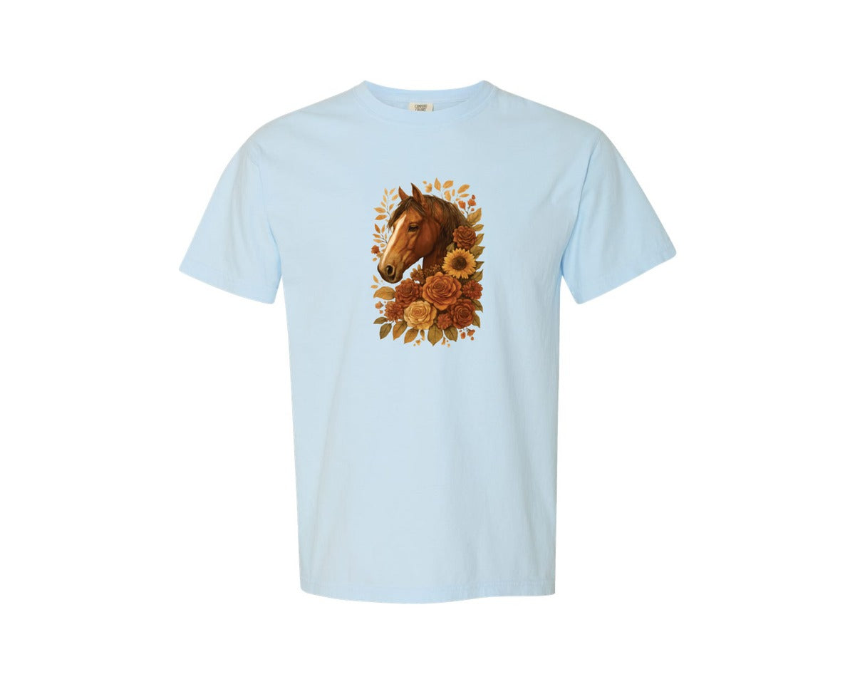 brand:Comfort Colors|color:Chambray|Brown Boho Floral Horse 27 Graphic T-Shirt