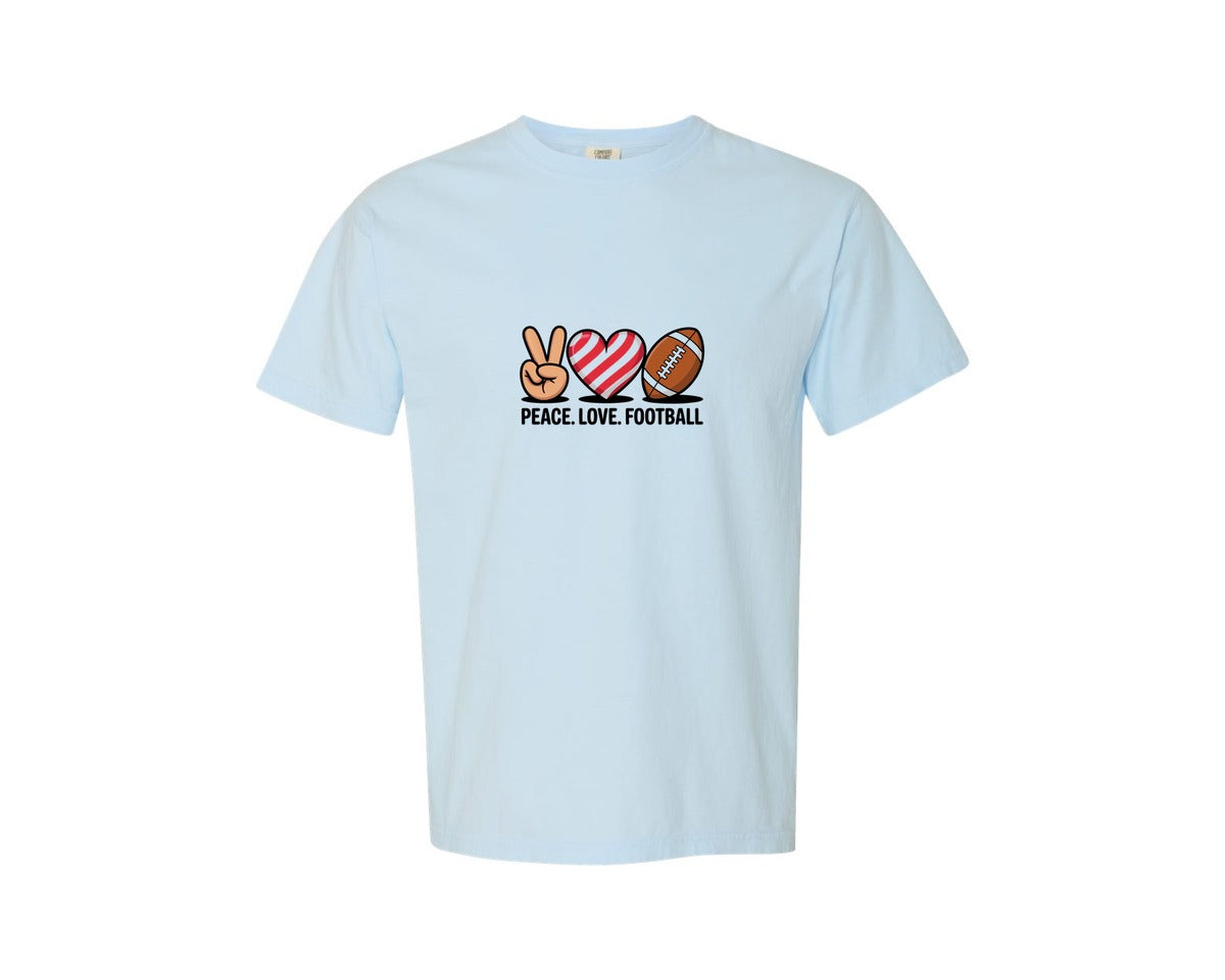 brand:Comfort Colors|color:Chambray|Peace Love Football Graphic Graphic T-Shirt