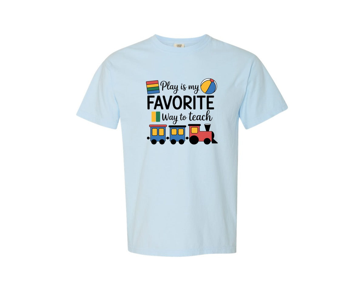 brand:Comfort Colors|color:Chambray|Speech Therapy Tee Play Is My Favorite Graphic T-Shirt
