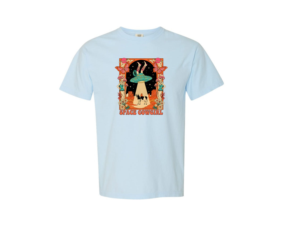 brand:Comfort Colors|color:Chambray|Space Cowgirl Legs Ufo Alien Graphic T-Shirt