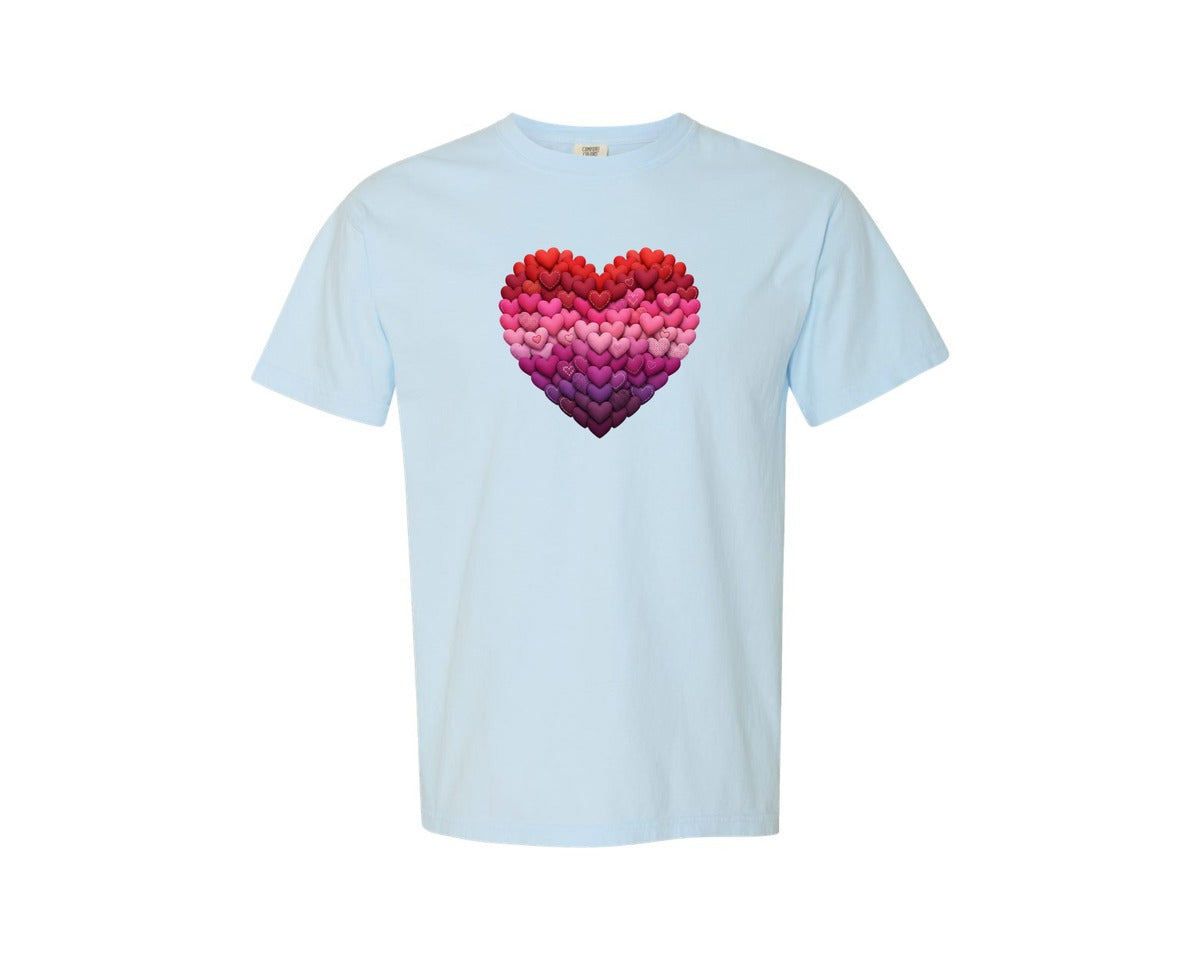 brand:Comfort Colors|color:Chambray|Faux Yarn Valentines Day Heart 3 Graphic T-Shirt