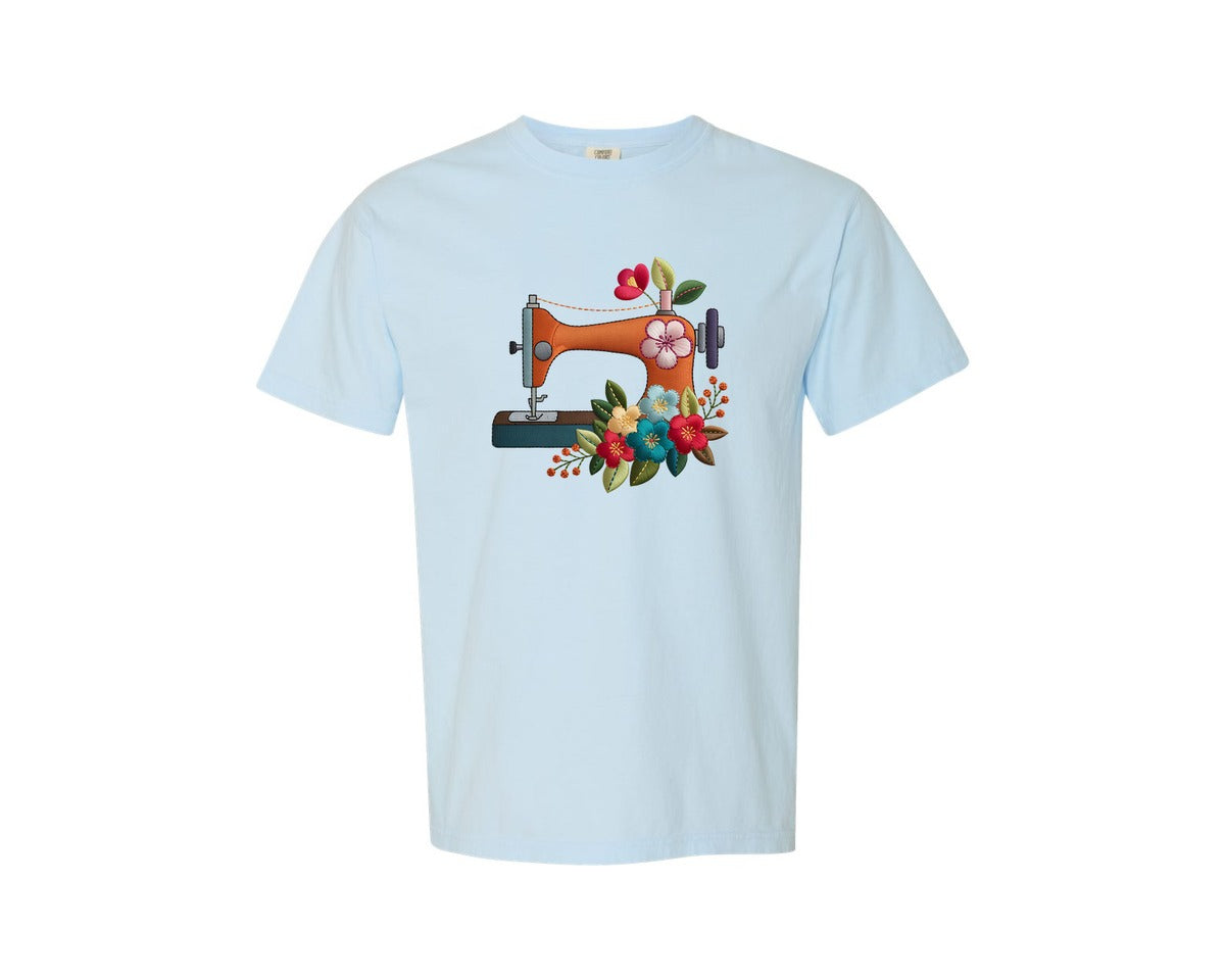 brand:Comfort Colors|color:Chambray|Floral Sewing Machine Embroidery 6 Graphic T-Shirt