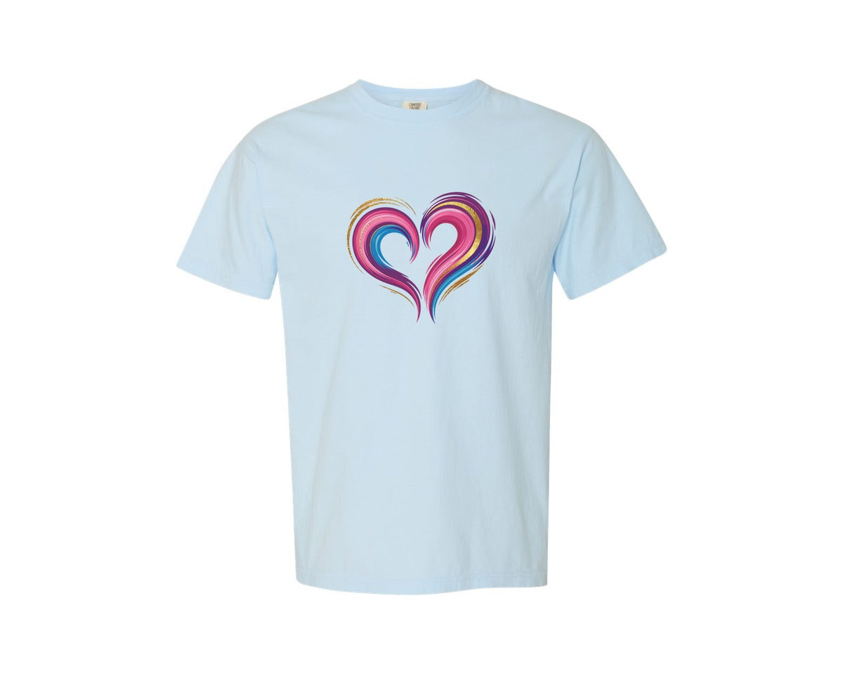 brand:Comfort Colors|color:Chambray|Heart Brushstroke Valentines Graphic T-Shirt