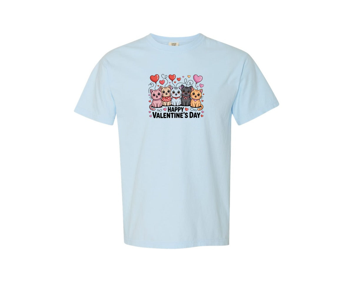 brand:Comfort Colors|color:Chambray|Cute Cat Lover Funny Valentines Day Graphic T-Shirt