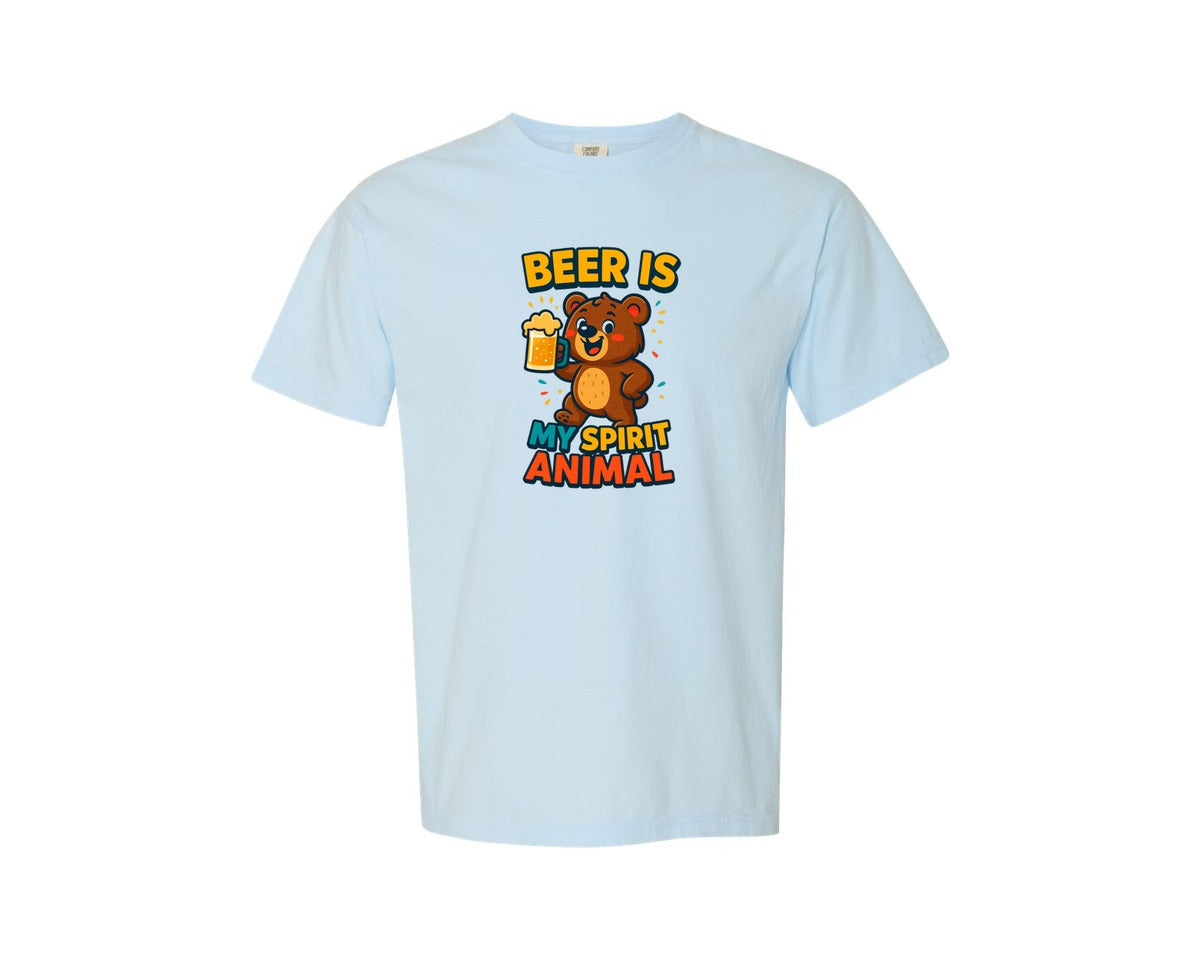 brand:Comfort Colors|color:Chambray|Beer Is My Spirit Animal Funny Bear Graphic T-Shirt