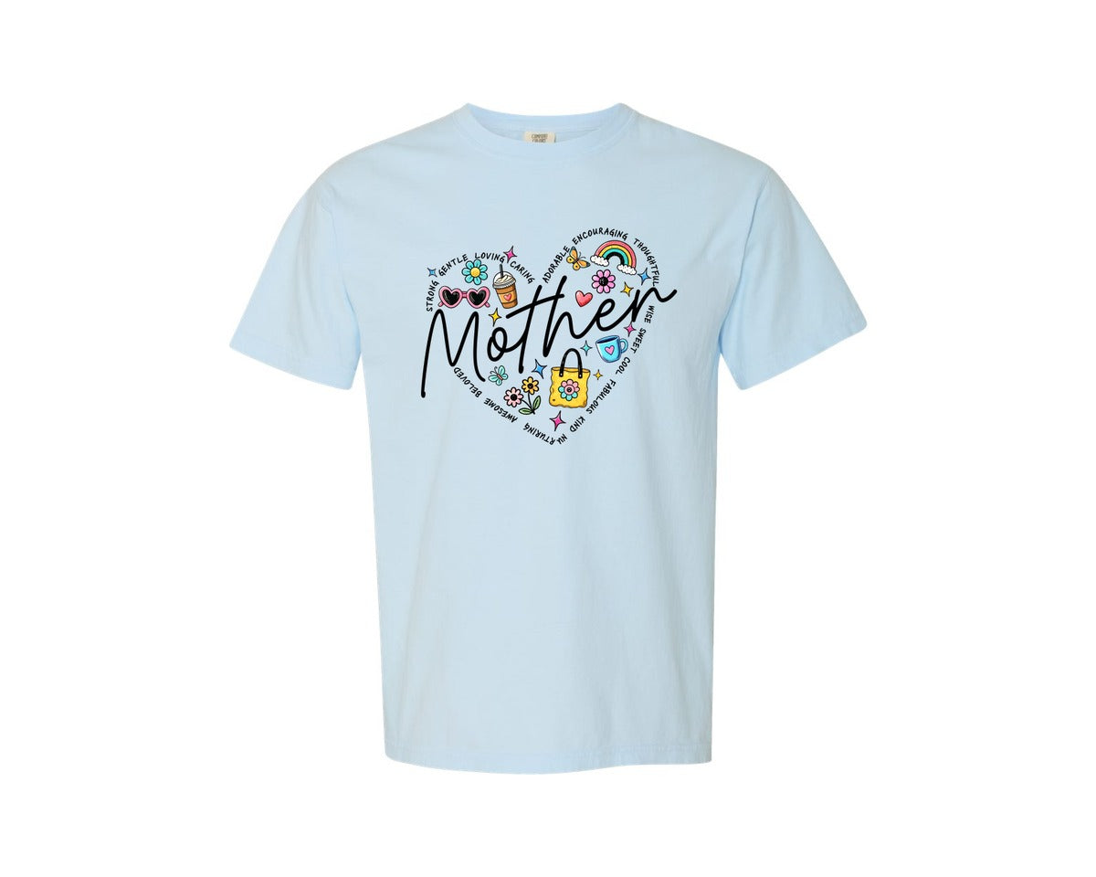 brand:Comfort Colors|color:Chambray|Retro Mothers Day Mama Heart Mom Graphic T-Shirt