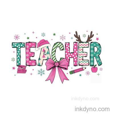 Cute Kawaii Teacher Christmas DTF Transfer - Ready to Press