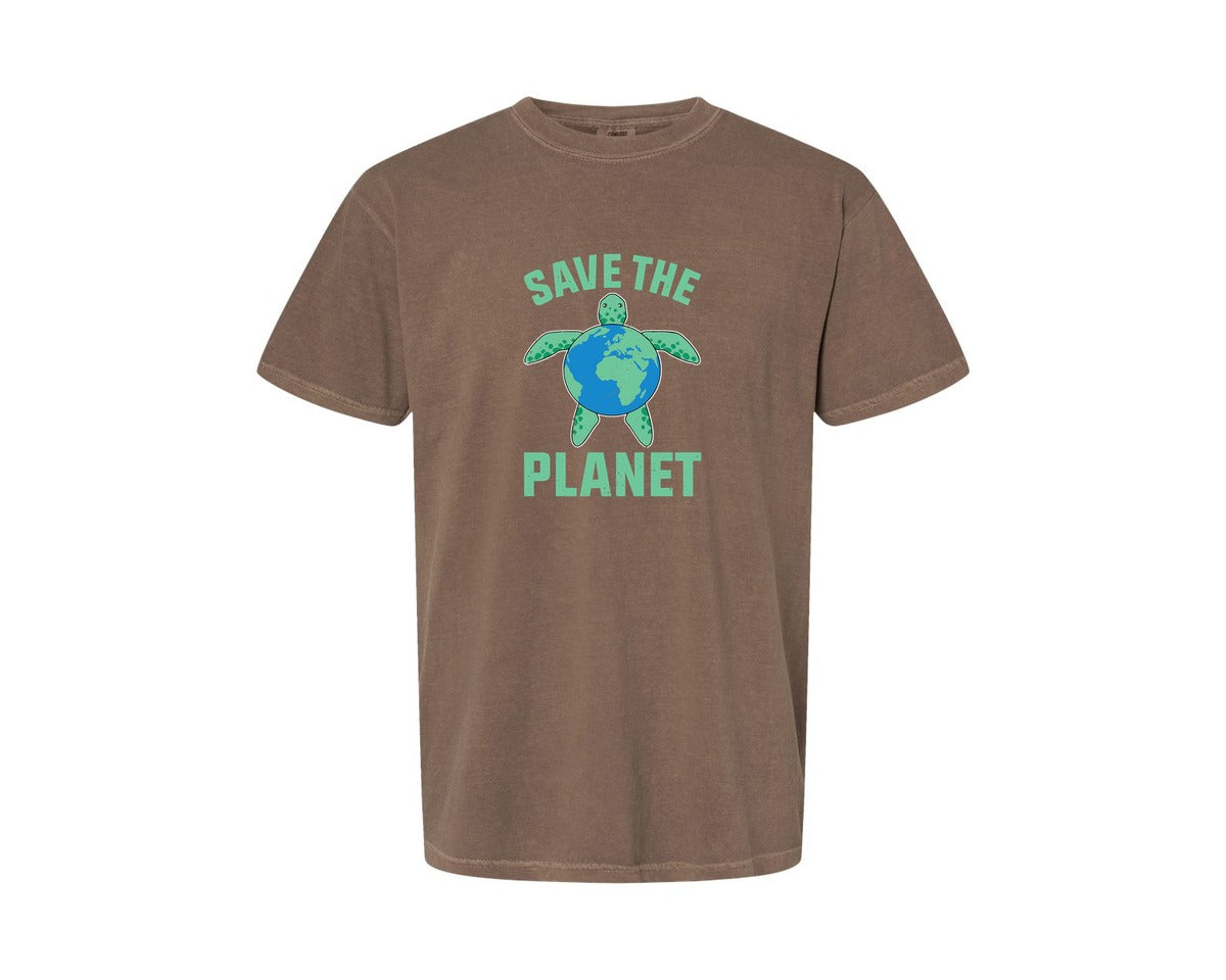 brand:Comfort Colors|color:Espresso|Save The Planet Turtle Earth Globe Graphic T-Shirt
