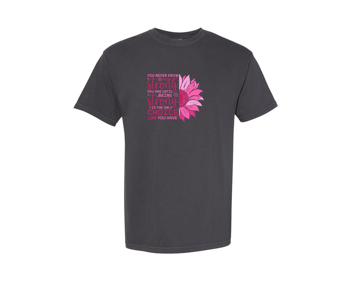 brand:Comfort Colors|color:Graphite|Breast Cancer Awareness Sunflower Graphic T-Shirt