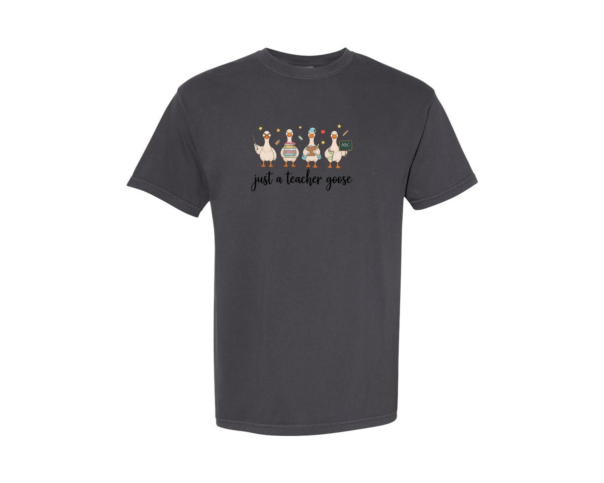 brand:Comfort Colors|color:Graphite|Just A Teacher Goose Graphic T-Shirt