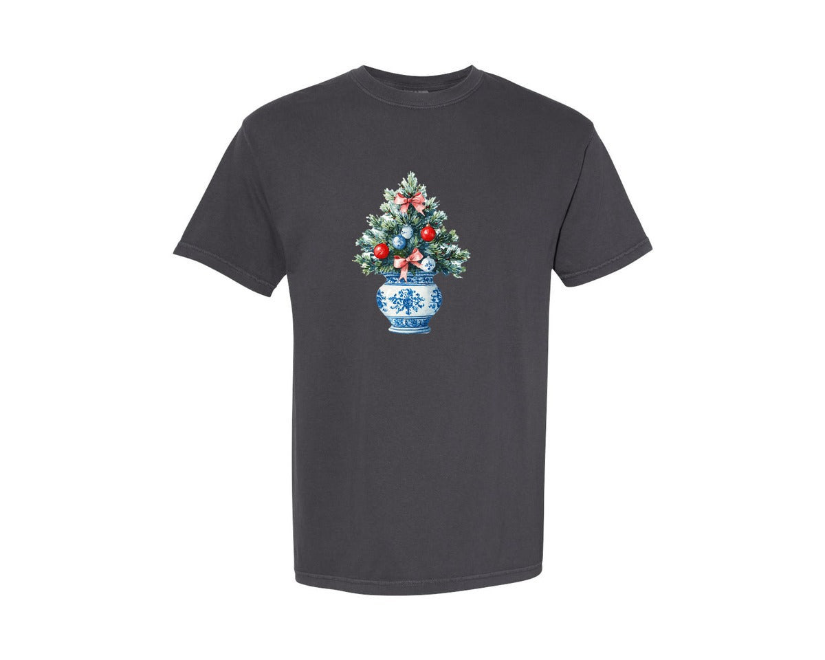 brand:Comfort Colors|color:Graphite|Preppy Christmas Tree Graphic 8 Graphic T-Shirt