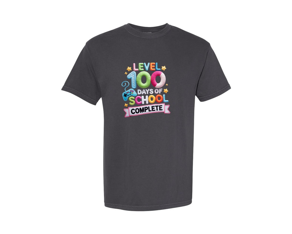 brand:Comfort Colors|color:Graphite|Faux Yarn Gamer 100 Days School Shirt Graphic T-Shirt