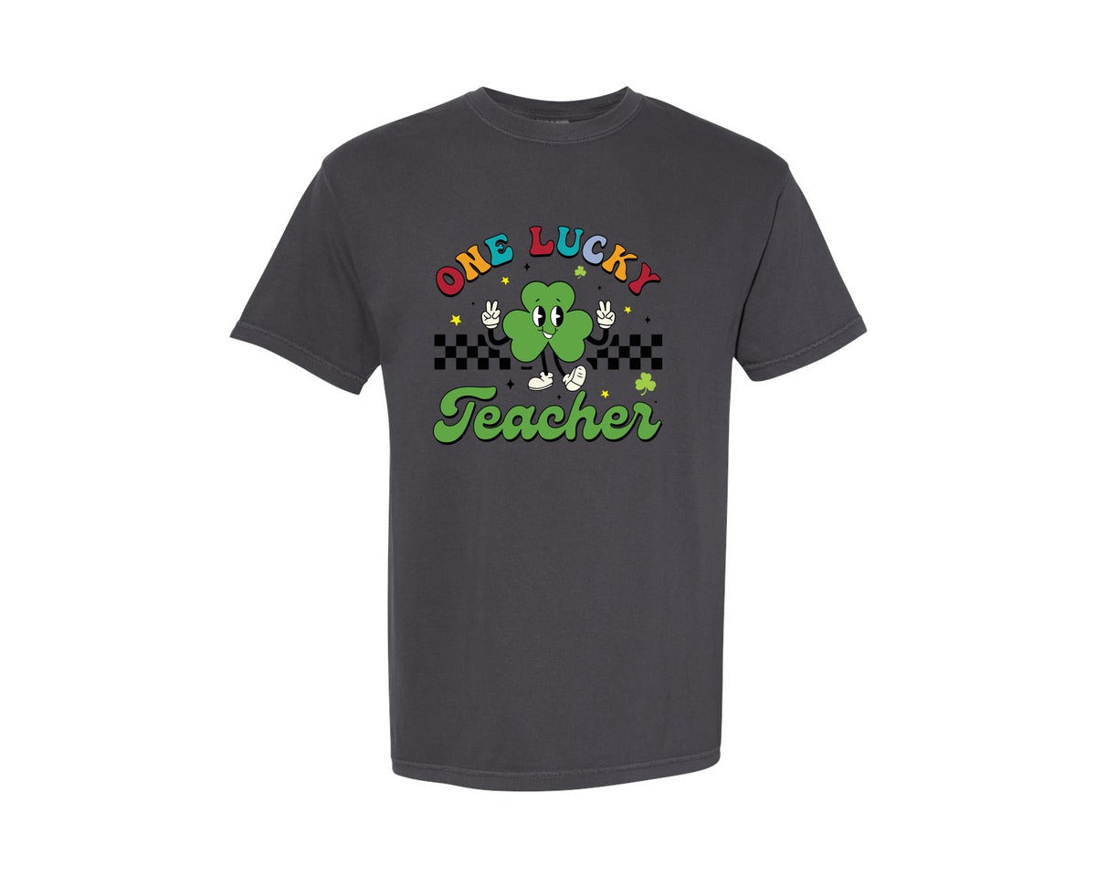 brand:Comfort Colors|color:Graphite|Lucky Teacher St Patrick Day Graphic T-Shirt