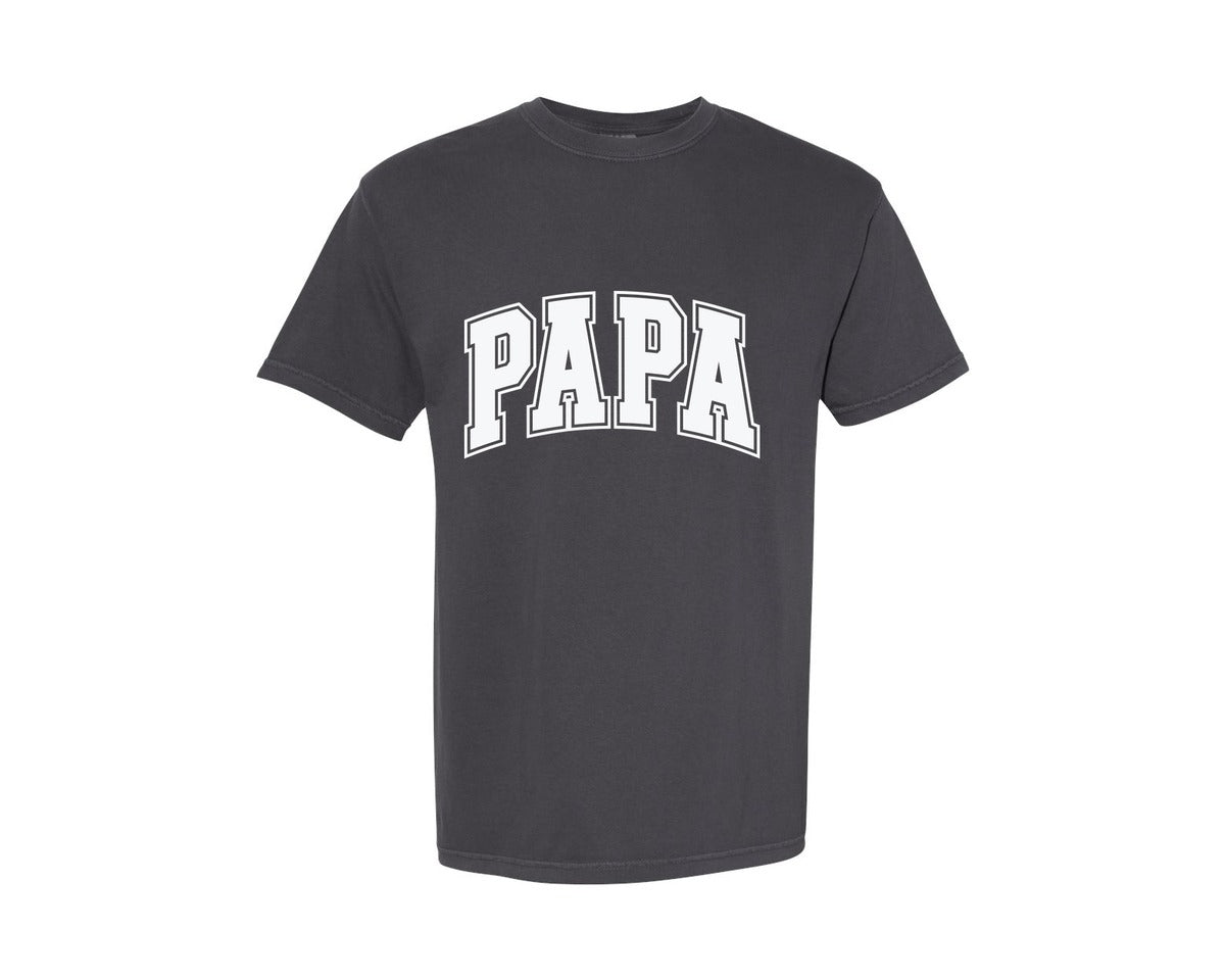 brand:Comfort Colors|color:Graphite|Papa Varsity Grandpa Daddy Dad Graphic T-Shirt