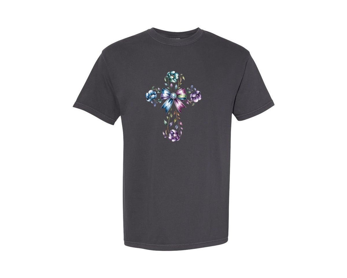 brand:Comfort Colors|color:Graphite|Cross Easter Faith Illustration Graphic T-Shirt
