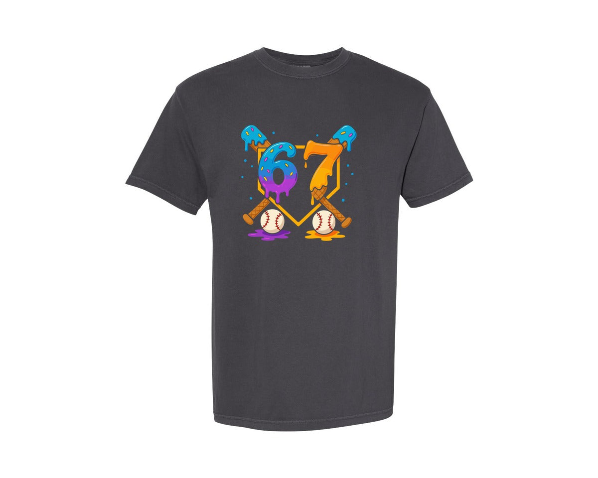 brand:Comfort Colors|color:Graphite|Color Splash 67 Birthday Gnome Design Graphic T-Shirt