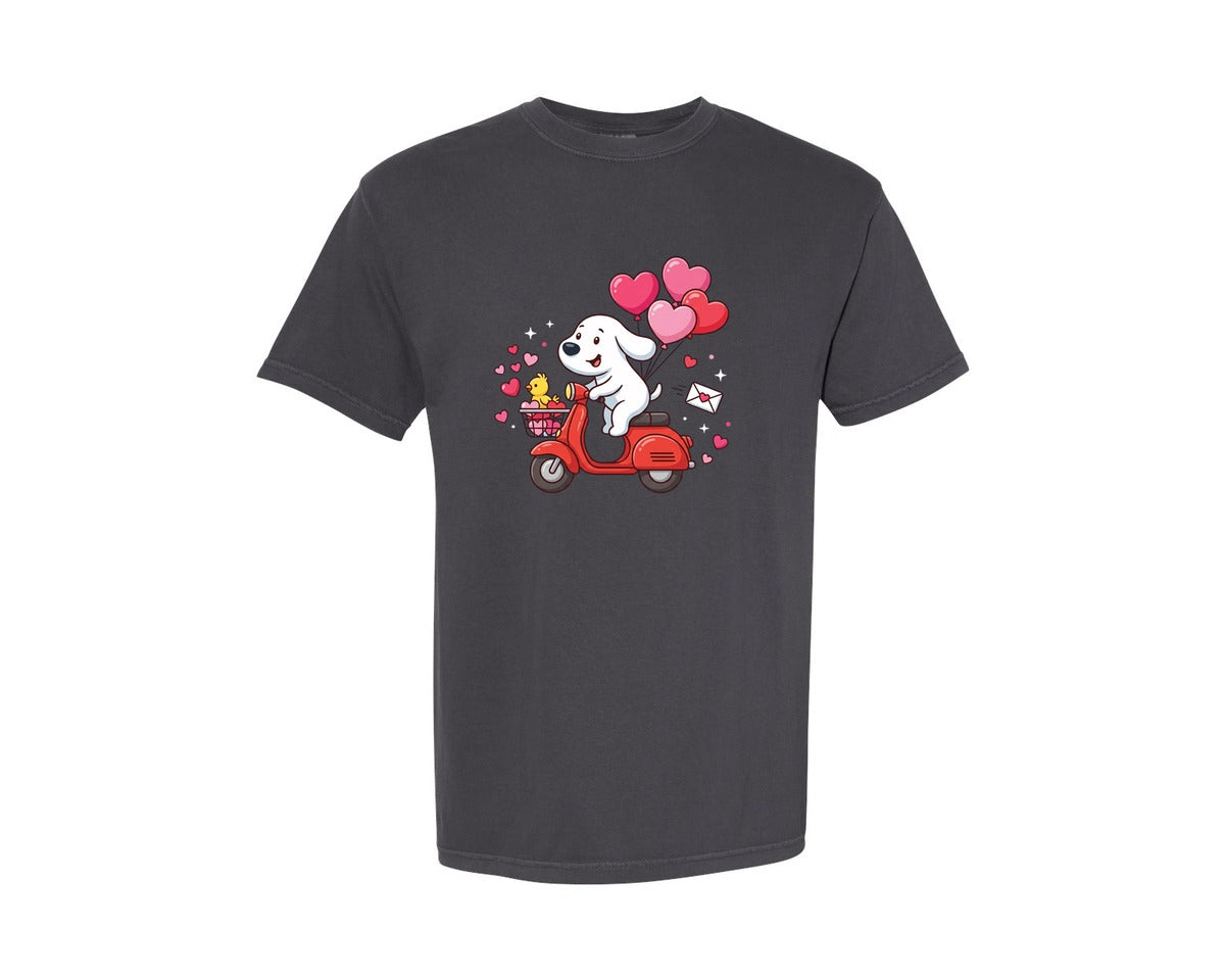 brand:Comfort Colors|color:Graphite|Valentine Cartoon Dog Love Tshirt 2 Graphic T-Shirt