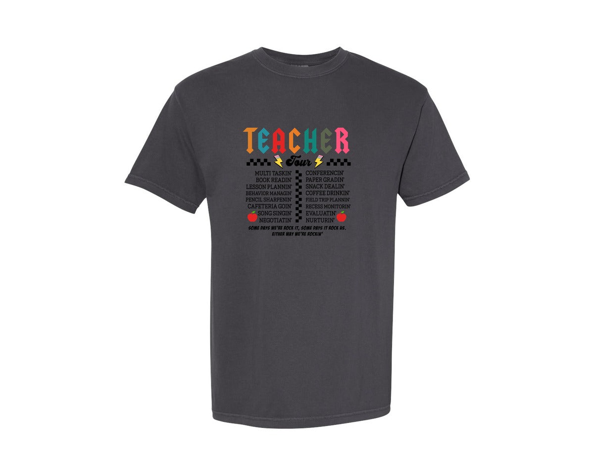 brand:Comfort Colors|color:Graphite|Abcd The Teacher Tour Teacher Tour Graphic T-Shirt