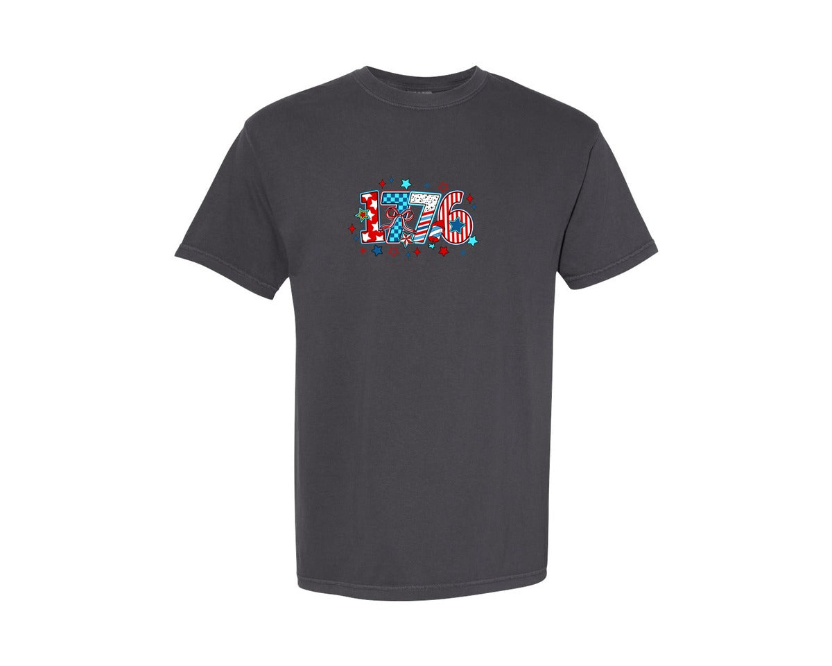 brand:Comfort Colors|color:Graphite|Preppy 1776 Coquette 4Th July Graphic T-Shirt