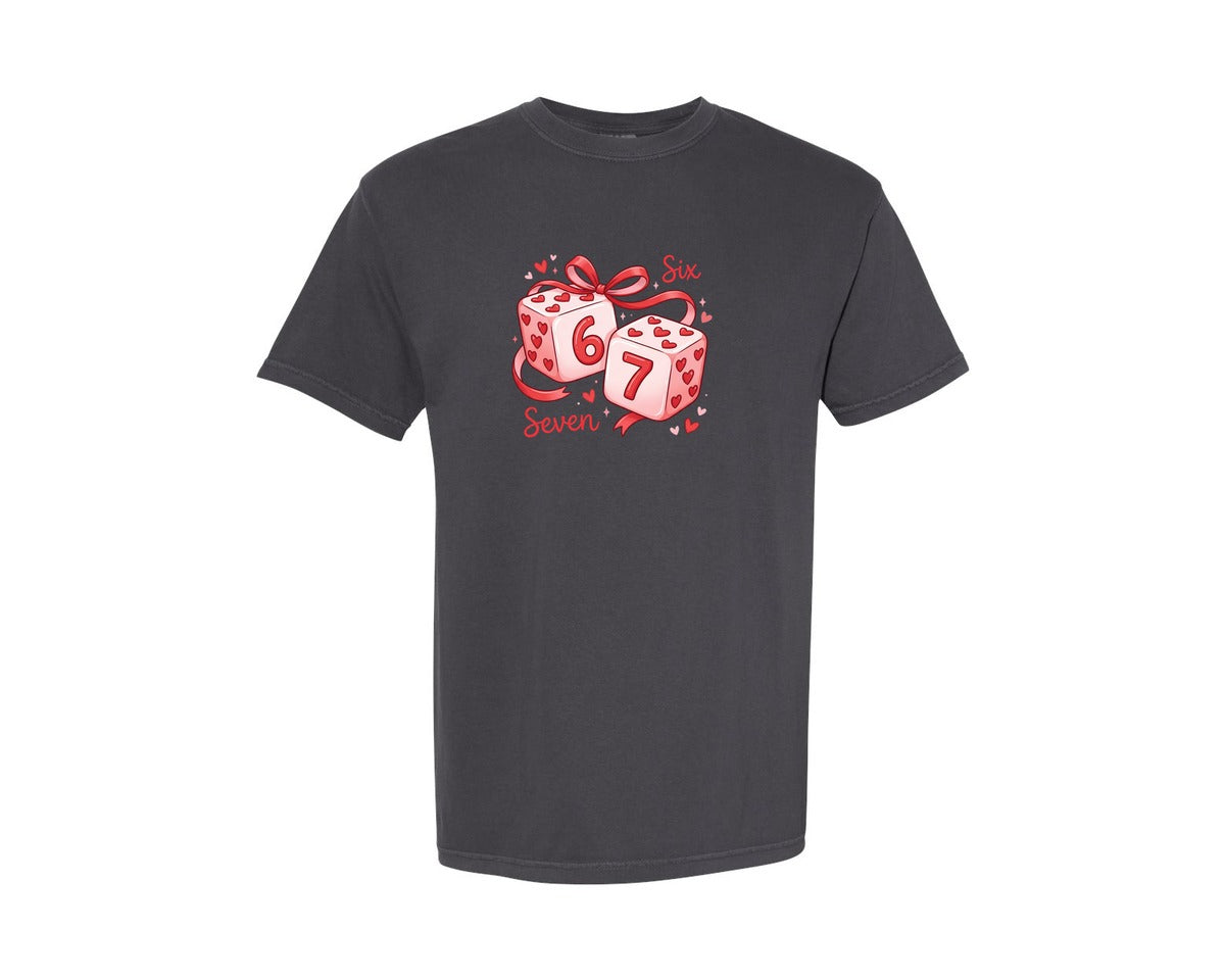 brand:Comfort Colors|color:Graphite|Valentine Dice Six Seven Viral Meme Graphic T-Shirt