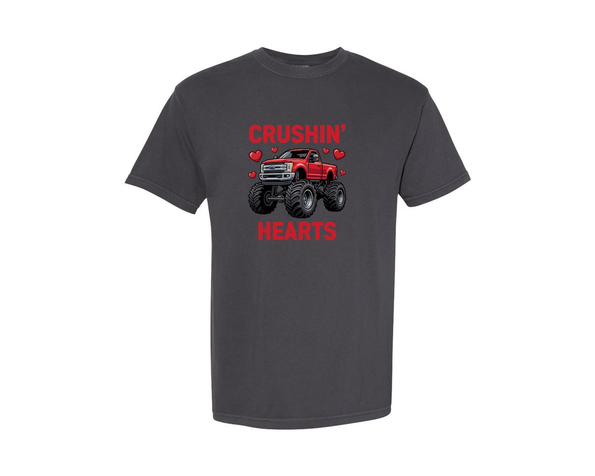brand:Comfort Colors|color:Graphite|Kids Valentine Monster Truck 3 Graphic T-Shirt