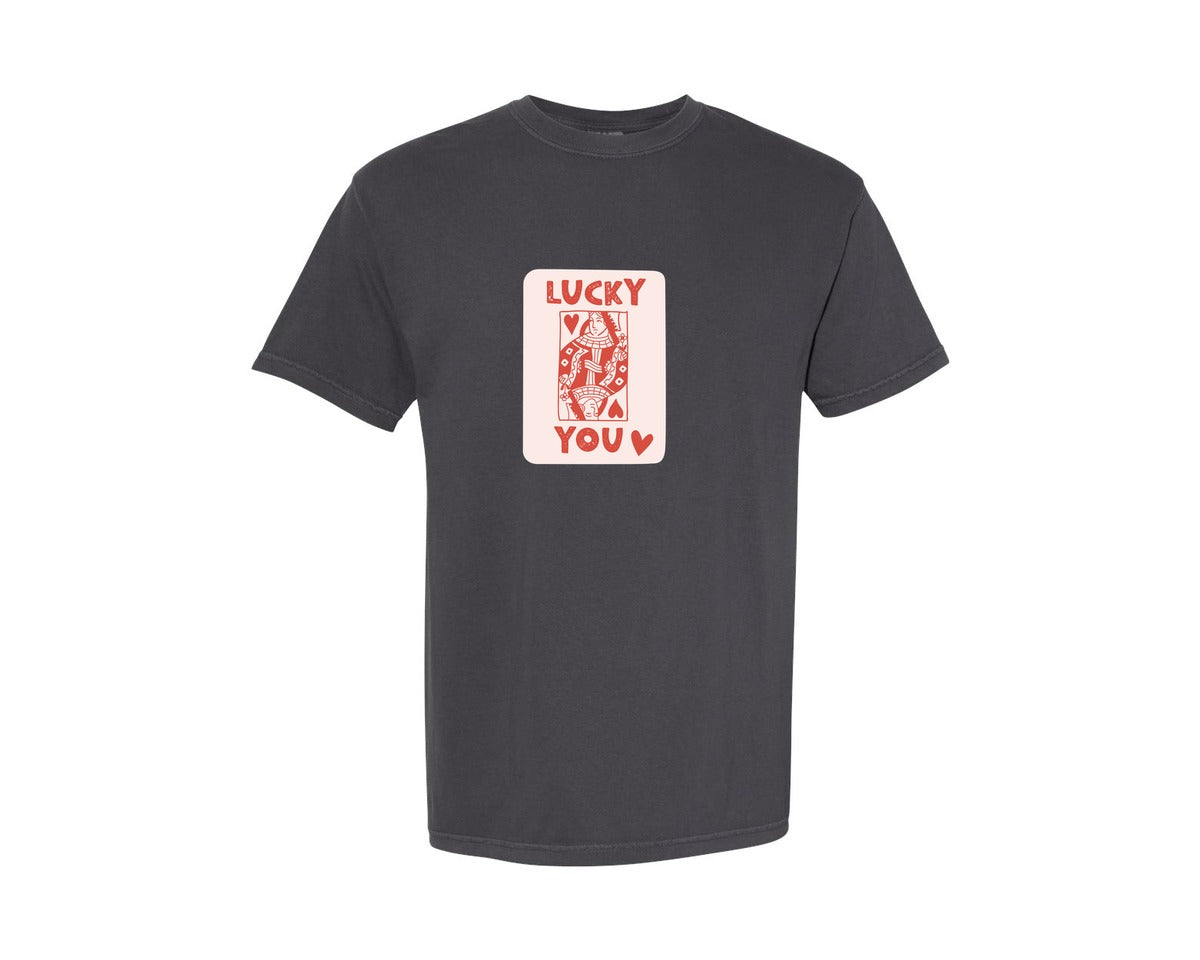 brand:Comfort Colors|color:Graphite|Lucky You Playing Card Valentine Graphic T-Shirt