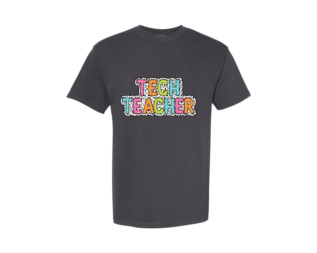 brand:Comfort Colors|color:Graphite|Tech Teacher Dalmatian Dots Doodle Graphic T-Shirt