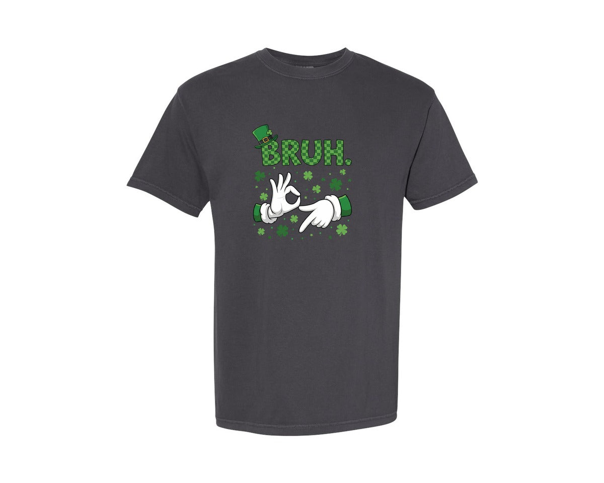 brand:Comfort Colors|color:Graphite|Bruh St Patricks Day Six Seven Meme Graphic T-Shirt