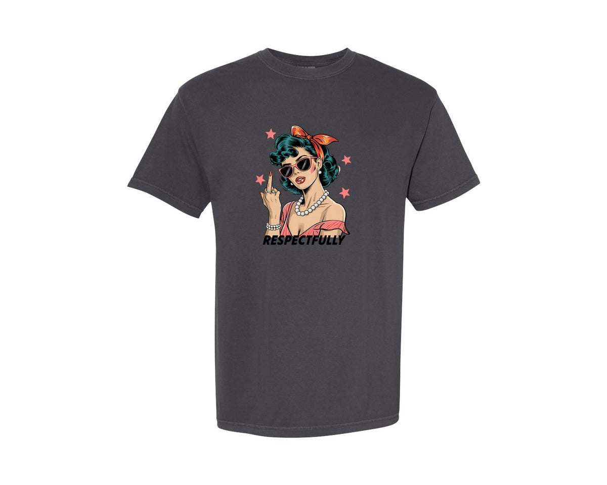 brand:Comfort Colors|color:Graphite|Respectfully Sassy Retro Woman Graphic T-Shirt